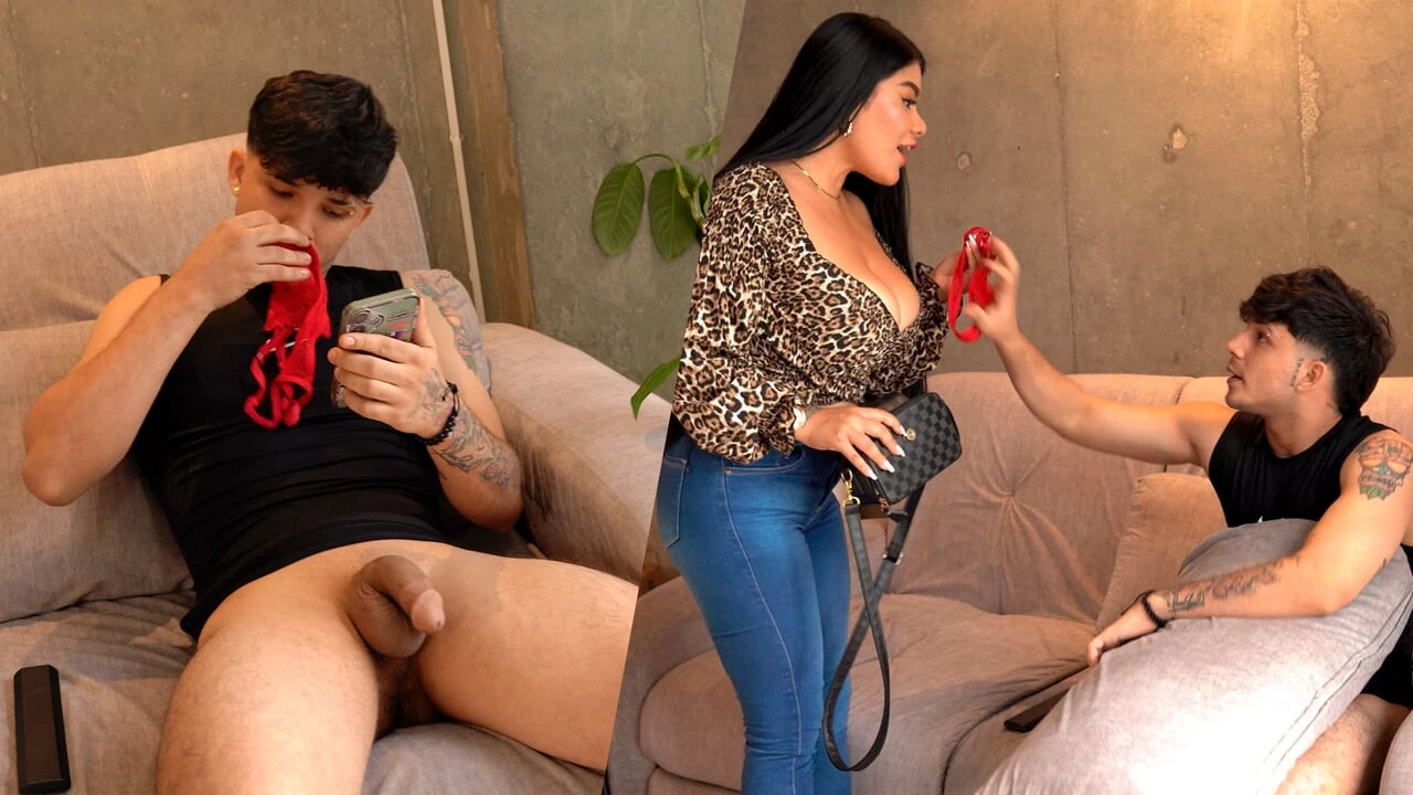 Stepson is caught stealing his busty stepsister’s thongs, and she fulfills his greatest fantasy.